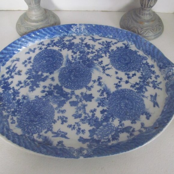 Blue Chrysantheum BlueTransferware Serving Platter Blue & White China dinnerware - Picture 2 of 5